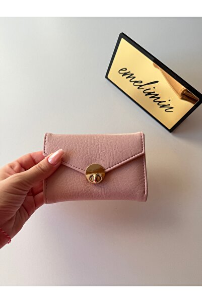 emelimin Women's Pink Powder Envelope Cover Gold Lock Mini Card Holder Wallet