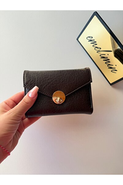 emelimin Women's Brown Envelope Cover Gold Lock Mini Card Holder Wallet