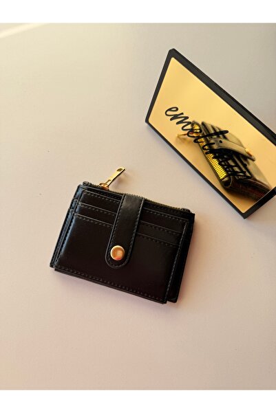 emelimin Women's Black Snap Fastener Multi-Compartment Zippered Mini Card Hol...