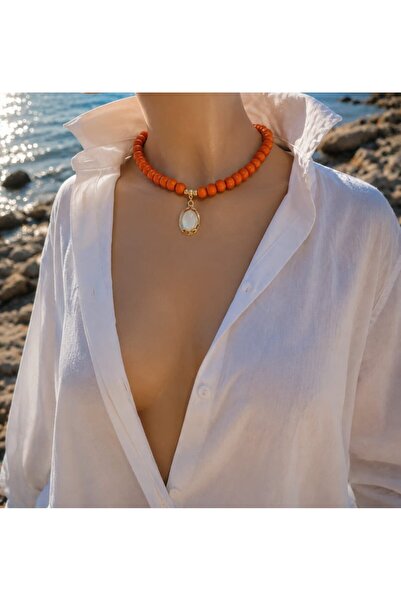 Sinem Şanlı Atelier Orange Glass Bead Necklace Handmade Boxed Gift