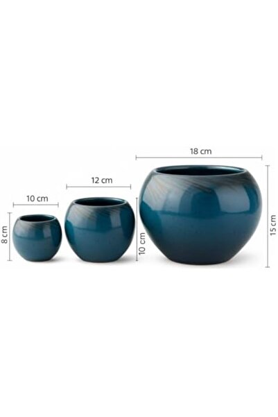 Yıldızan Constantine Decorative 3-Piece (Triple) Modern Blue Ceramic Vase Set...