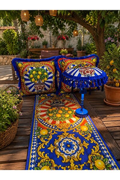 Missidea Limona Blue Bohem Ledli Bali Şemsiyesi Seti (LED'li Şemsiye + 2 Adet...