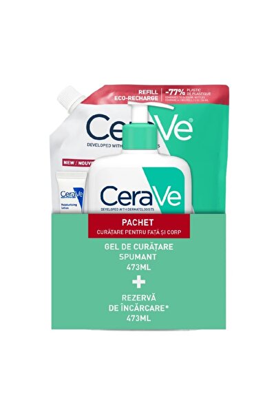 CeraVe Пянообразуващ почистващ гел, 473 мл + Пълнител за пянообразуващ почист...