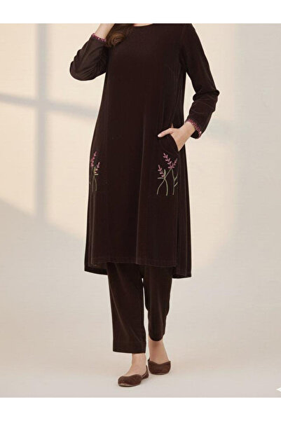 6TEEN Handcrafted Brown Velvet Embroidered Shirt