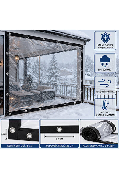 YILPAX Şeffaf PVC Branda Kuşgözlü Balkon Brandası Teras Brandası Veranda Brandası Kış Bahçesi Brandası Su Geçirmez 0.80mm (ölçüler cm'dir)