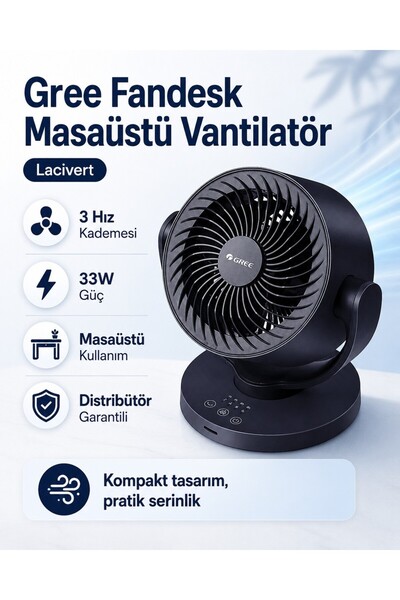 Gree Kompakt Masaüstü, Uzaktan Kumanda, 3 Kademe, 80° Salınım, 34 W Lacivert ...