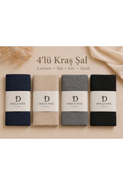 Dolce Vita Ütü Gerektirmeyen 4lü Bambu Kraş Şal Lacivert Bej Gri Siyah