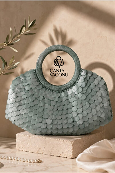 Çanta Vagonu Mango Mint Yeşili Pullu El Çantası