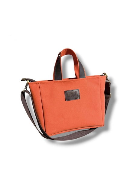 Nuggita Mini Size Zippered Waxed Canvas Orange Handbag / Crossbody Bag