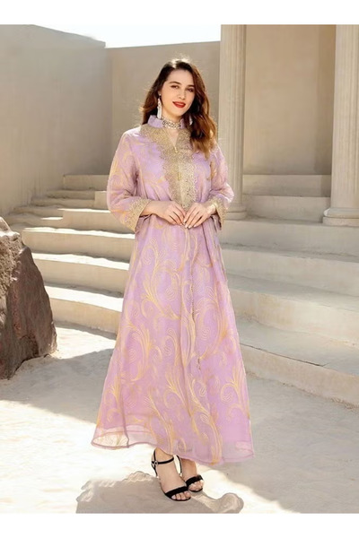 Generic Women Muslim Long Sleeve Abaya Dubai Sadui Embroidery Flowing Dress F...