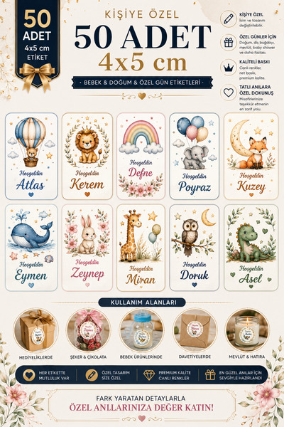 YEAP OFFICE Kişiye Özel Kolonya Çikolata Özel Gün Etiketi Baby Shower Sticker...