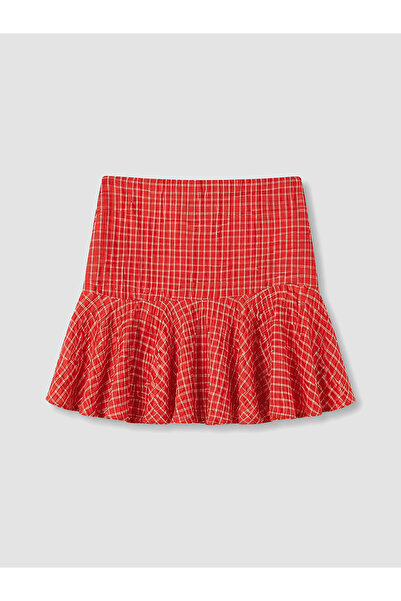 LC Waikiki Trendlucky Plaid Pleated Mini Skirt with Difference in Color