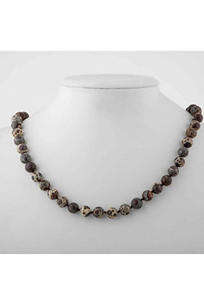 muhammed masum co Meksika Jasper 8 mm Düğümlü Doğal Taş Kolye 51cm