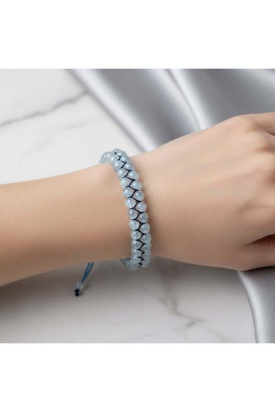 muhammed masum co Akuamarin 4 mm Çift Sıra Doğal Taş Bileklik – Unisex El İşçiliği