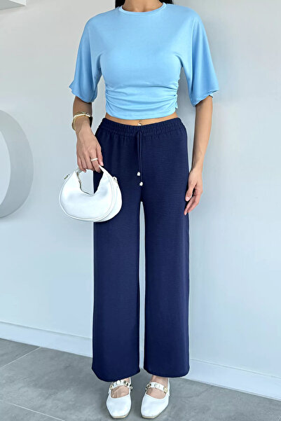 Aryena Navy Blue Wide Leg Trousers
