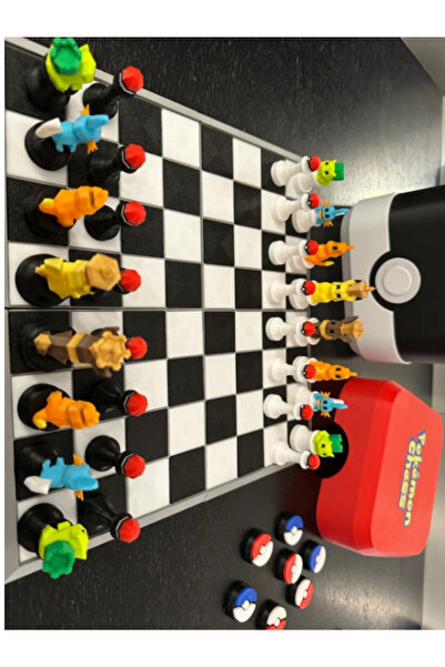 3D Layshop 2'si 1 Arada Pokemon Temalı Satranç ve Dama Takımı - Özel Saklama ...