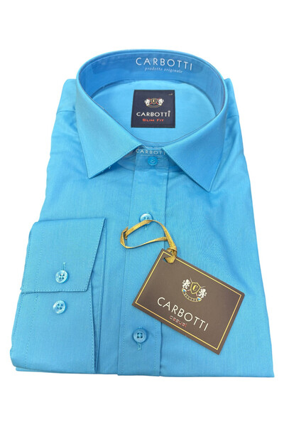 OEM Camasa cu maneca lunga barbati, albastru, slim fit, bumbac-poliester, mar...