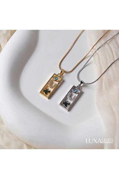luxa silver jewellery Şans Tılsımı Silver Çelik Kararmaz Plaka Kolye/ Göz Nal...