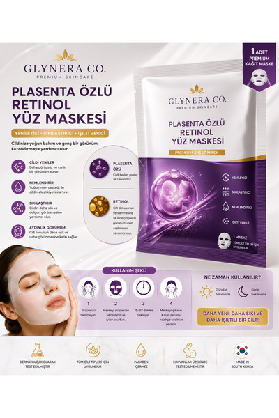 Glynera Co. Plasenta Özlü Retinol Yüz Maskesi (1 Adet)