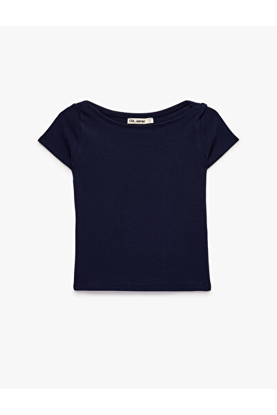Koton Tricou din bumbac cu mânecă scurtă, cu guler în V, croială slim