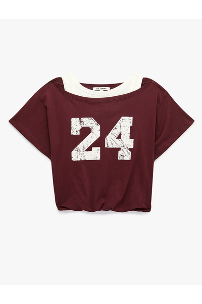 Koton Cotton Off-Shoulder Short Sleeve Crop T-Shirt