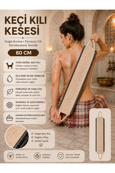 Genel Markalar Keçi Kılı Kesesi 80 cm Doğal Banyo ve Hamam Kesesi Çift Kulplu...