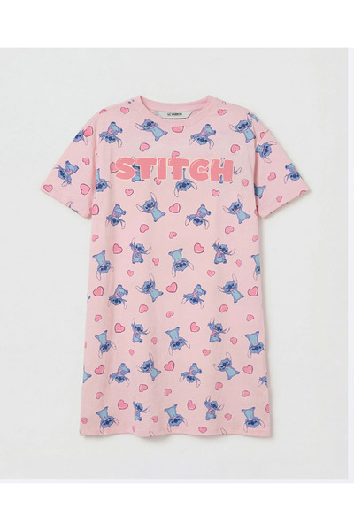 LC Waikiki Cămașă de noapte pentru fete LCW Kids, roz, cu imprimeu Stitch