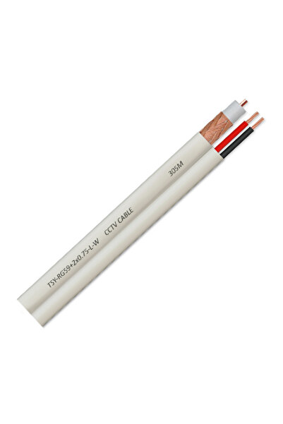 TSY Cablu coaxial RG59 + alimentare 2x0.75, 100m, alb TSY-RG59+2X0.75-L-W