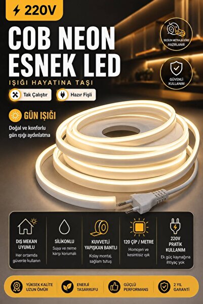 KOMPLİKE Lüks Günışığı COB Neon LED 220V | Tak & Çalıştır | Esnek Kendinden Y...