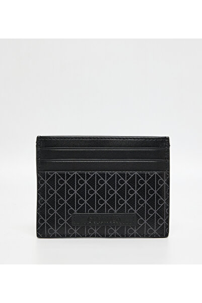 Calvin Klein حافظة بطاقات سوداء للرجال EMBLEM AOP COATED EW CARD CASE