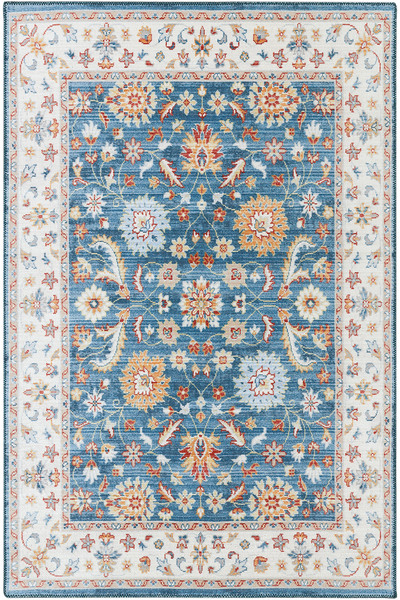 Cool Halı Happy Mavi Halı Vintage Klasik Çiçek Desenli Kaymaz Taban Eskitme D...