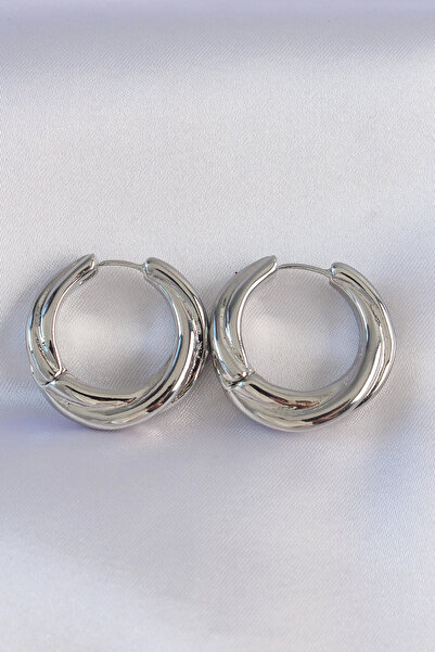 ARMÜZ Brass Silver Color Asymmetric Crimp Earrings