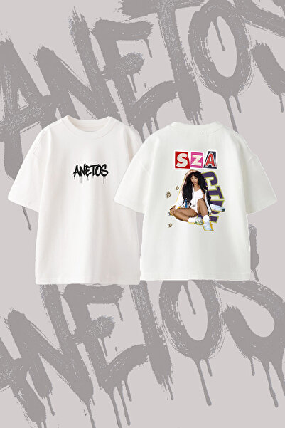 Anetos Sza Artist Design Printed Oversize Crew Neck T-Shirt White