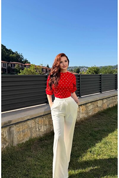 ayşenur Dinçer butik Yüksek Bel Keten Pantolon Beyaz