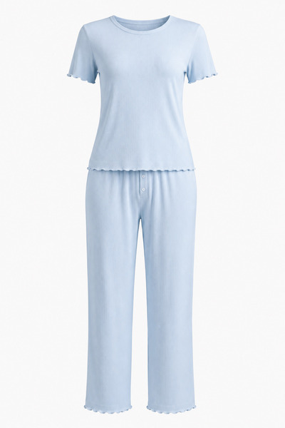 Mavi Kaşkorse Pamuklu Yumoş Pijama Takımı