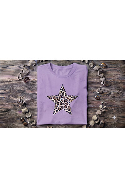 KOZİA OUTDOORS Women's Leopard Print Star Print Crew Neck Oversized Combed Co...
