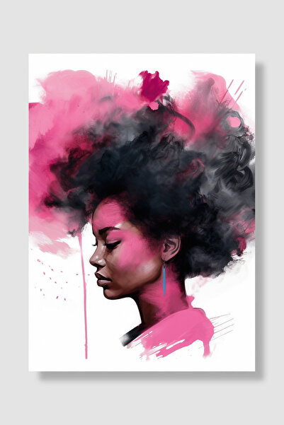 Luna Marissa Poster afričke žene, roza i crna boja, afro profil sa strane, zi...