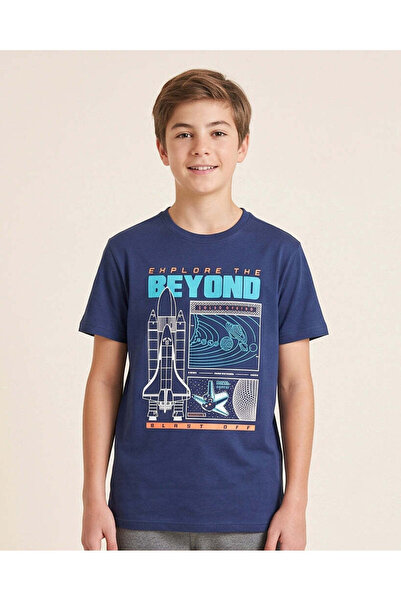 REDTAG Senior Boys Navy Graphic T-Shirt