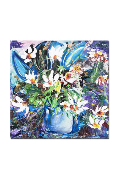artnova Ръчно рисувана 3D картина, Ваза с маргаритки, стилизирана, 40x40см ак...