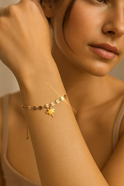 tesbihciniz Gold Color Sequin Chain Yusufcuk Elevator Steel Bracelet