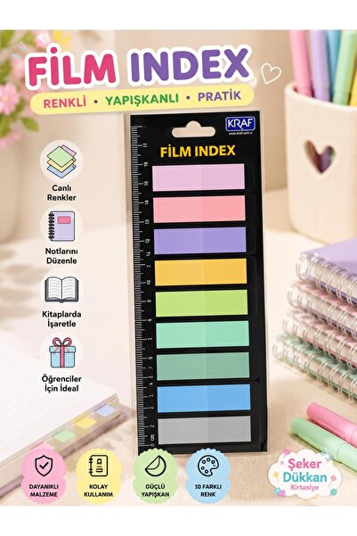 ÖZ KIRTASİYE KRAF INDEX FILM (PP) 13x44MM 10 RENK X 20YP 51246
