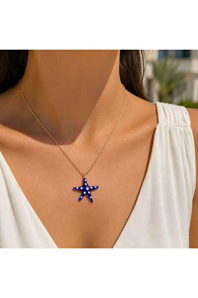 MODA MANANI Navy Blue Starfish Figured Summer Necklace