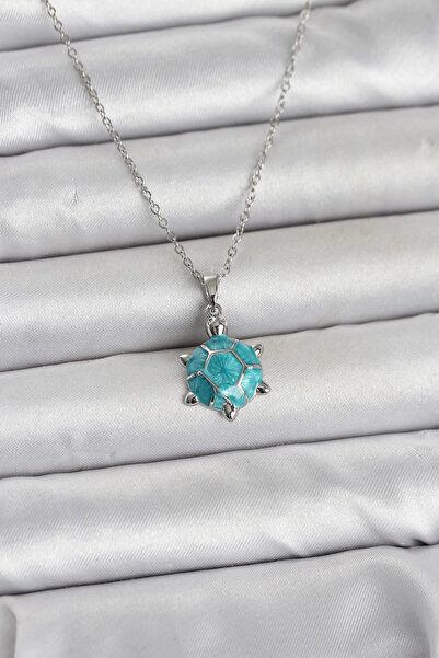ARMÜZ 316L Steel Chain Silver Color Turtle Model Women's Necklace
