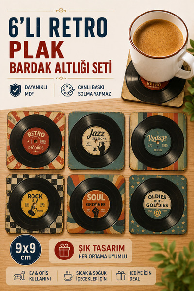 SHELİFE Vintage Europe Set of 6 Mdf Coasters |   Paris, Amalfi and Saint-Trop...