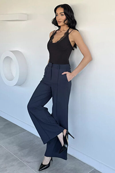 Aryena Navy Blue Women's Wide-Leg Trousers