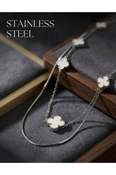 staınless steel سلسلة فولاذية 316L فضية اللون، قلادة على شكل نموذج البرسيم ال...