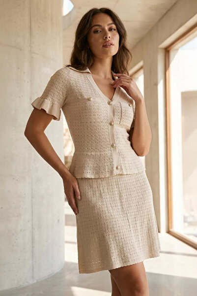 Aryena Taş Gülseli Women's V-Neck Short Sleeve Knitwear Dress