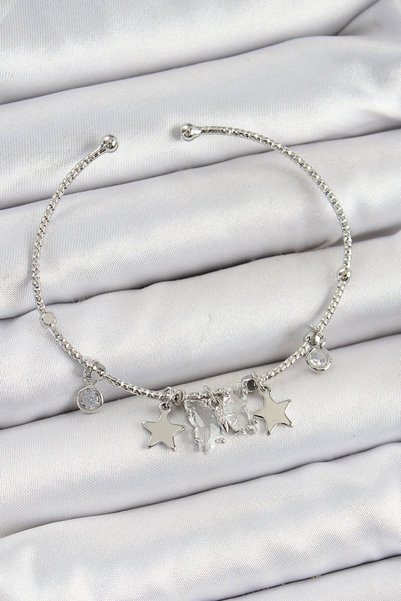 Toptan Bulurum Brass Zircon Stone Butterfly and Star Model Silver Color Charm...