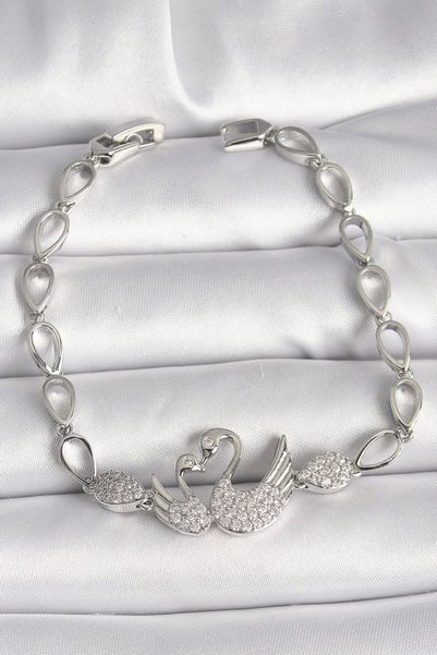 Toptan Bulurum Brass Silver Color Zircon Stone Swan Figure Drop Chain Model W...