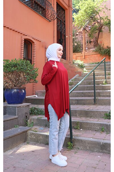 MODAMÜNASİP Casual Combed Cotton Tunic with Side Slits